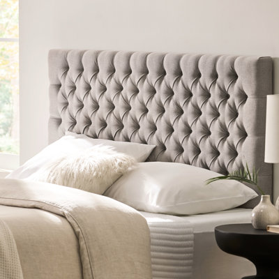 Tête de lit en tissu gris, grand lit, design contemporain pour la chambre à coucher, rembourré, assemblage simple requis, tête de lit élégante, design, inclus