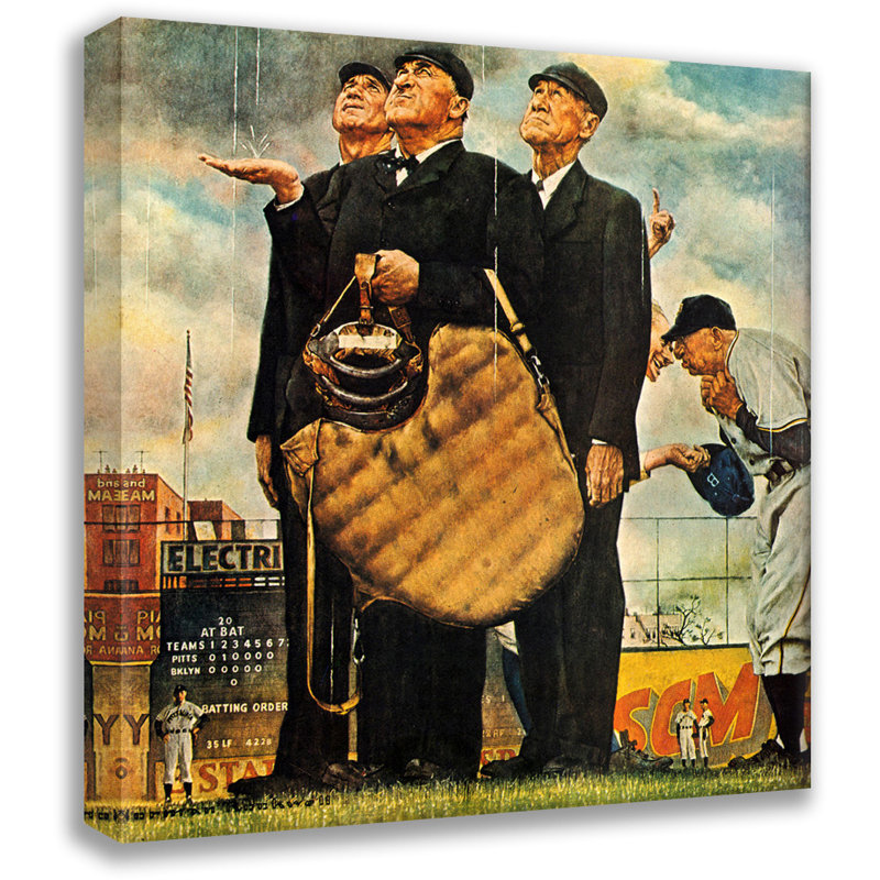 «Bottom of the Sixth Baseball Umpires» par Norman Rockwell, toile tendue avec châssis, H 40 po x l 28 po