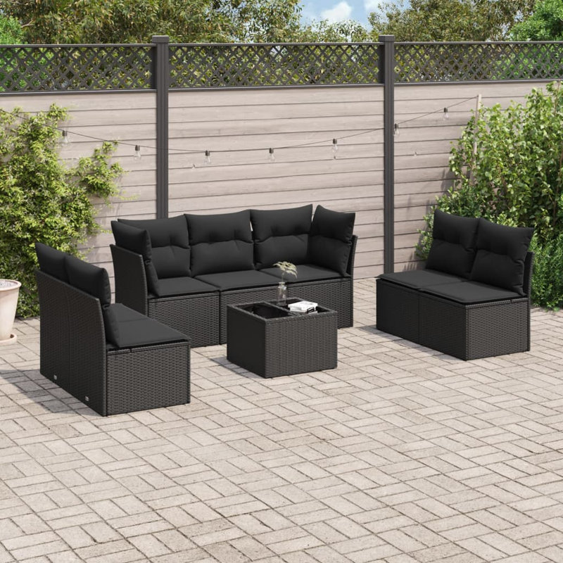  Ensemble de canapé de jardin noir, Noir, Noir