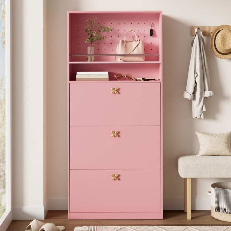 18 Pair Shoe Storage Cabinet, Pink