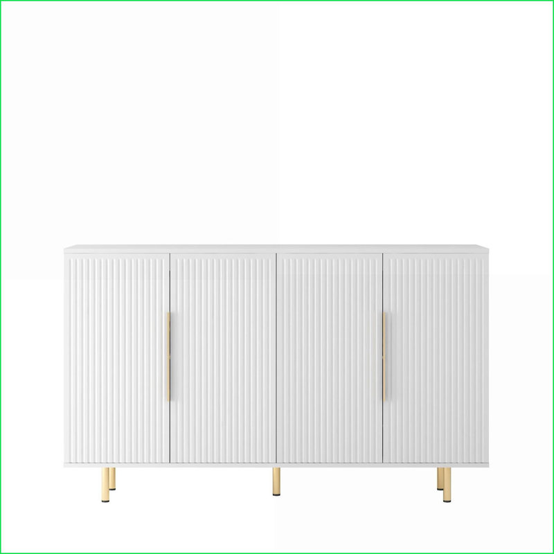 Sideboard, White Modern Buffet with Fluted Panels &amp; Adjustable Shelves | MDF Material