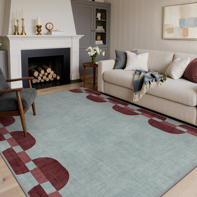 Tapis d'intérieur moderne à motif géométrique lavable en mailles de chaîne moderne avec envers antidérapant