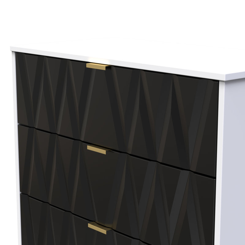 Besmir 77 cm W Chest of 3 Drawers, Deep Black/White