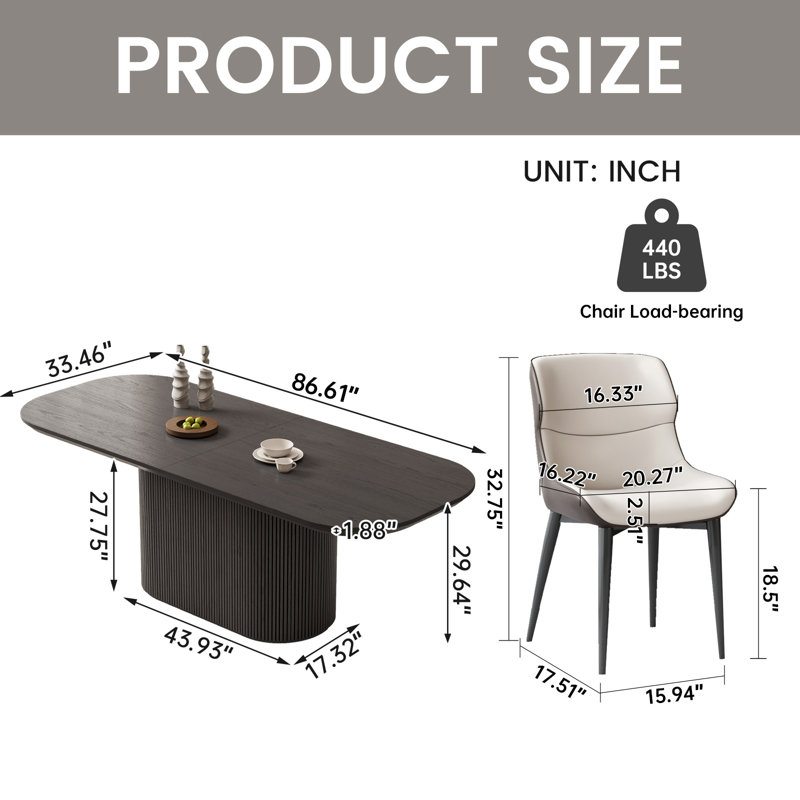 Ensemble de table de salle à manger 86,61 "moderne ovale noir avec 8 chaises pour la cuisine, le bar et le salon