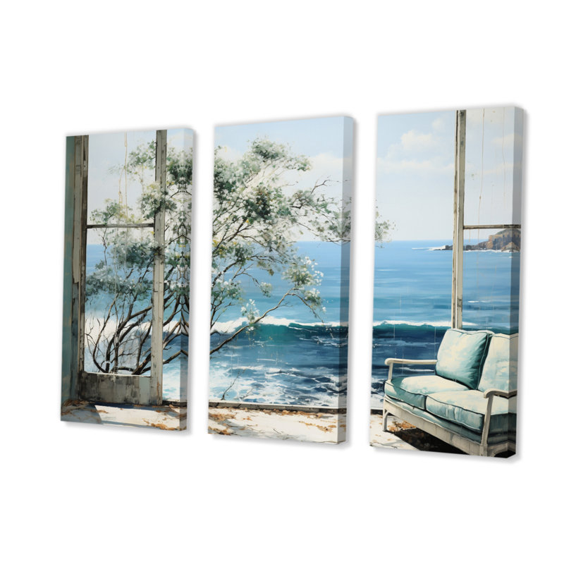 «Coastalwindows Windows To The IV» sur toile, reproduction de 3 pièces, H 28 po x l 36 po x P 1 po, Toile tendue