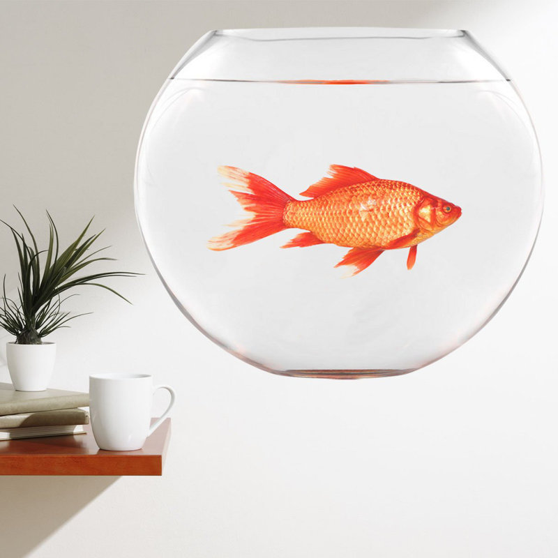 Autocollant mural un poisson rouge bocal Jahn, H 25 po x l 30 po