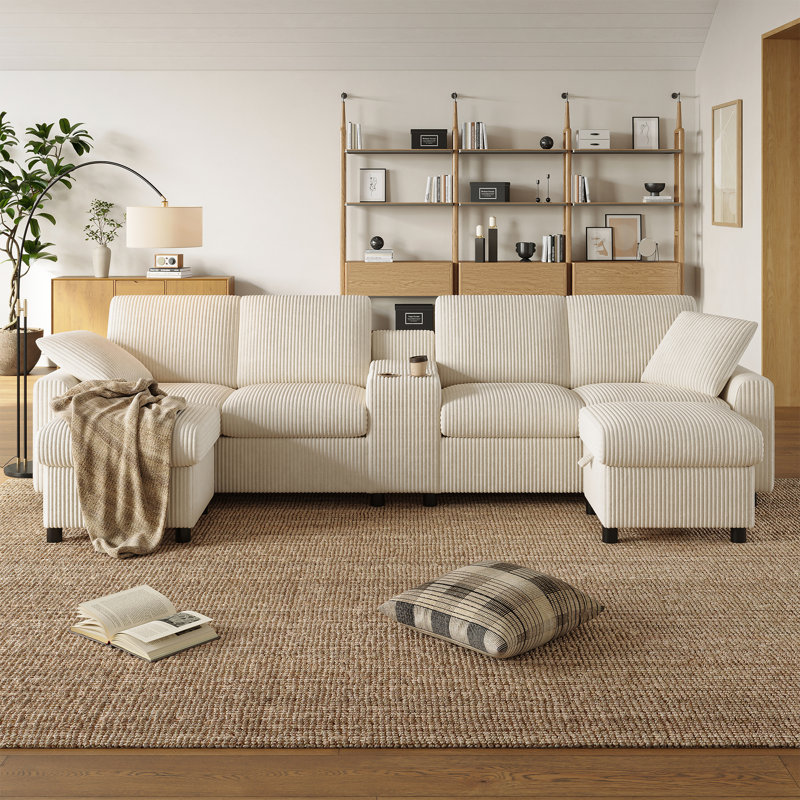 6 Seater Corduroy Sofa, Beige