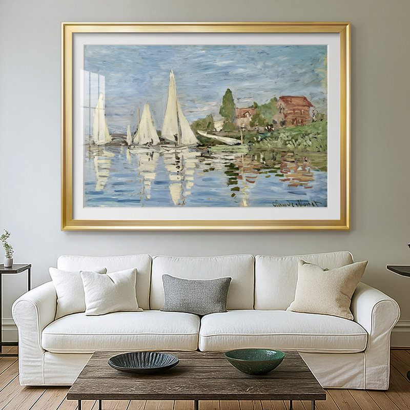 Regatta at Argenteuil-Claude Monet - Reproduction encadrée avec passe-partout et verre - 1872, 26,5 x 36,5, Doré