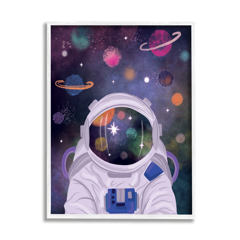 Cosmic Universe Reflection Astronaut Helmet Galaxy Stars par Lisa Perry White boutons - Peinture, L 16 po x H 20 po