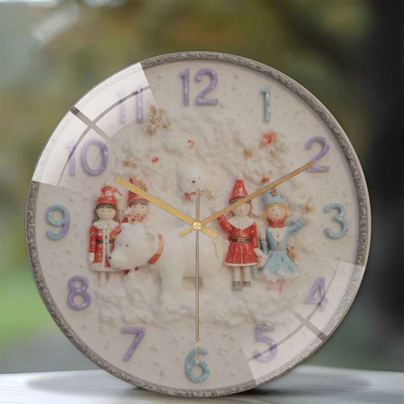 Horloge-chiffres-avec-hiver-scène artistique - horloge murale moderne en verre 12 po