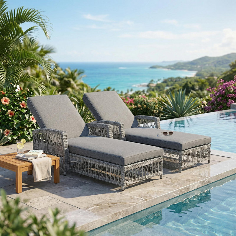 Chaise longue inclinable avec coussins 77,5 po, Gris, 2