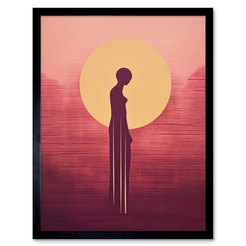 Sunrise Solitude Minimalist African Woman Golden Sun Halo - Single Picture Frame Print