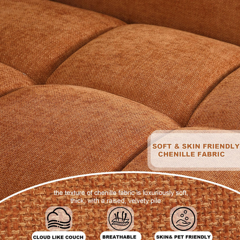 120" Modern Cloud Sectional Sofa With Tufted Details, Chaise Lounge, And Wide Arms, Orange, Left Hand Facing