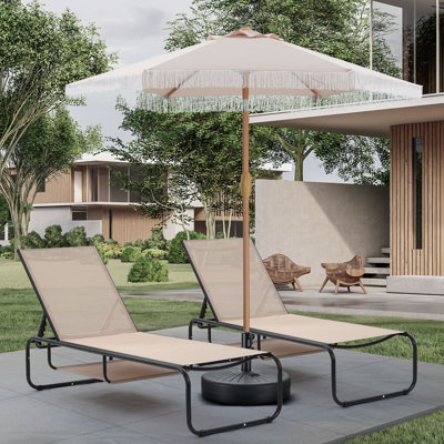 3 Piece Outdoor Chaise Lounge Set With Umbrella