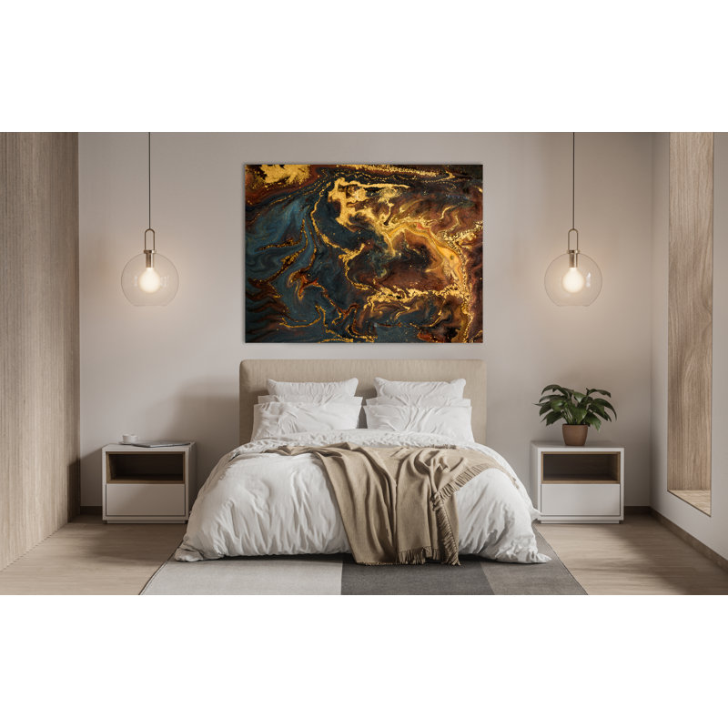 Bleu et trésor de quartz doré - impression sans cadre, H 60 po x l 40 po x P 1 po