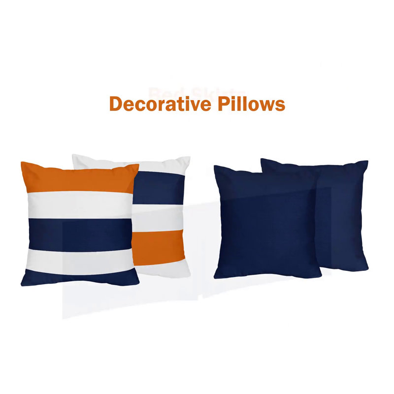 Navy Blue and Orange Striped 18'' Square Throw Pillow Set