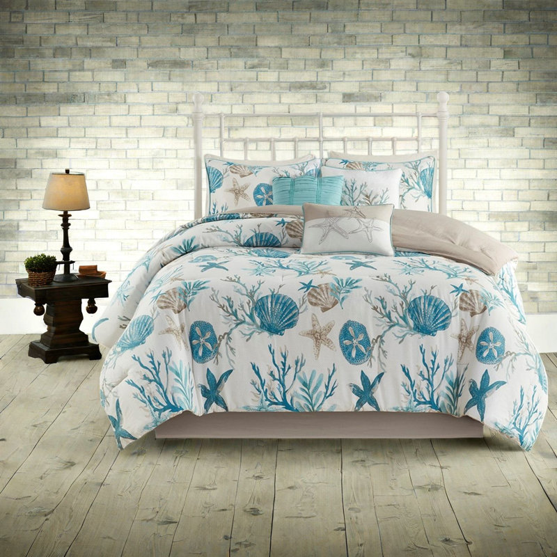 Ensemble de literie côtière luxueuse en satin de coton 7 pièces californien très grand californien