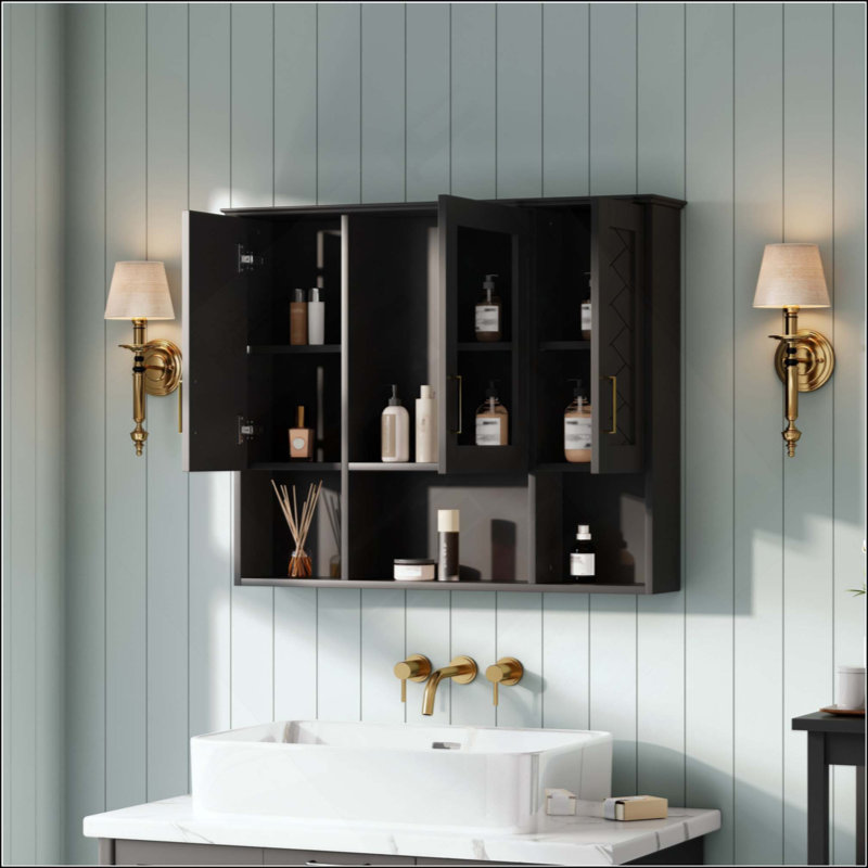 Armoire à pharmacie murale 2 en 1 avec tablettes réglables et portes à fermeture douce, miroir haute définition avec rangement pour meuble-lavabo