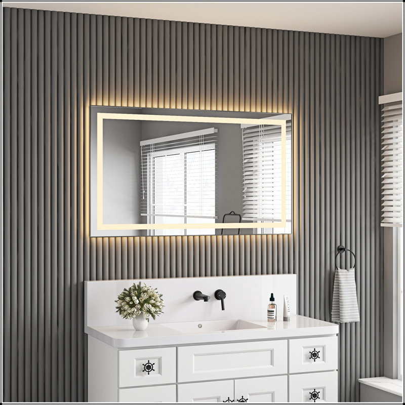 Miroir de salle de bain DEL, Blanc, Horizontale, 48 po x 28 po