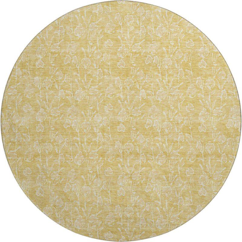 Premium Machine Washable Prisco Gold Rug, Round 8'