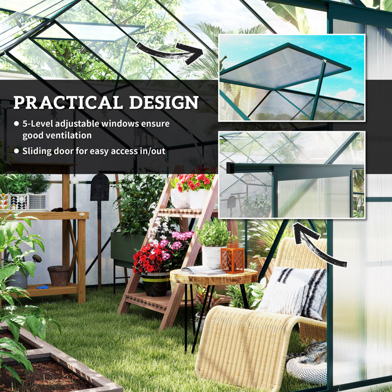 Serre de jardin en polycarbonate avec évent de toit, transparent