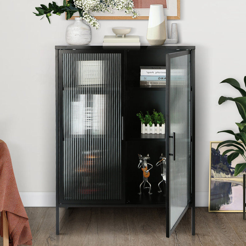 2-Door Freestanding Floor Storage Cabinet With 2 Adjustable Shelves