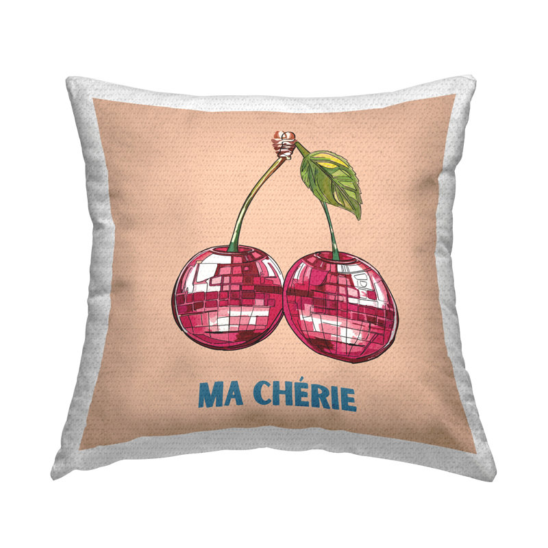 Coussin d'extérieur imprimé Ma Cherie & Cherries par Amelia Noyes, Beige
