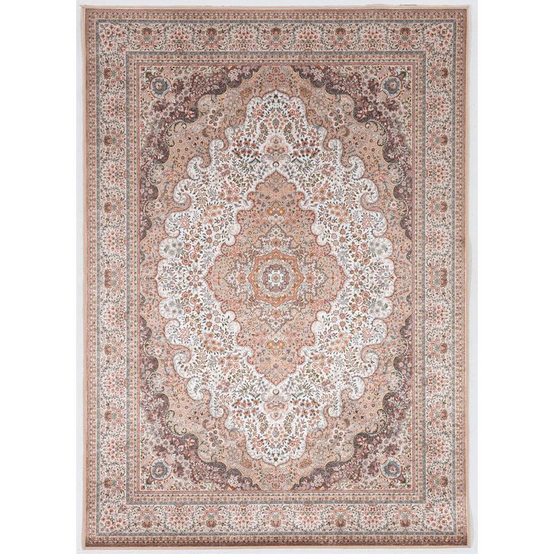 Breedlove Traditional Machine Woven Flatweave Ivory and Gold Area Rug with Non Skid Backing, Rectangle 3'3" x 5'