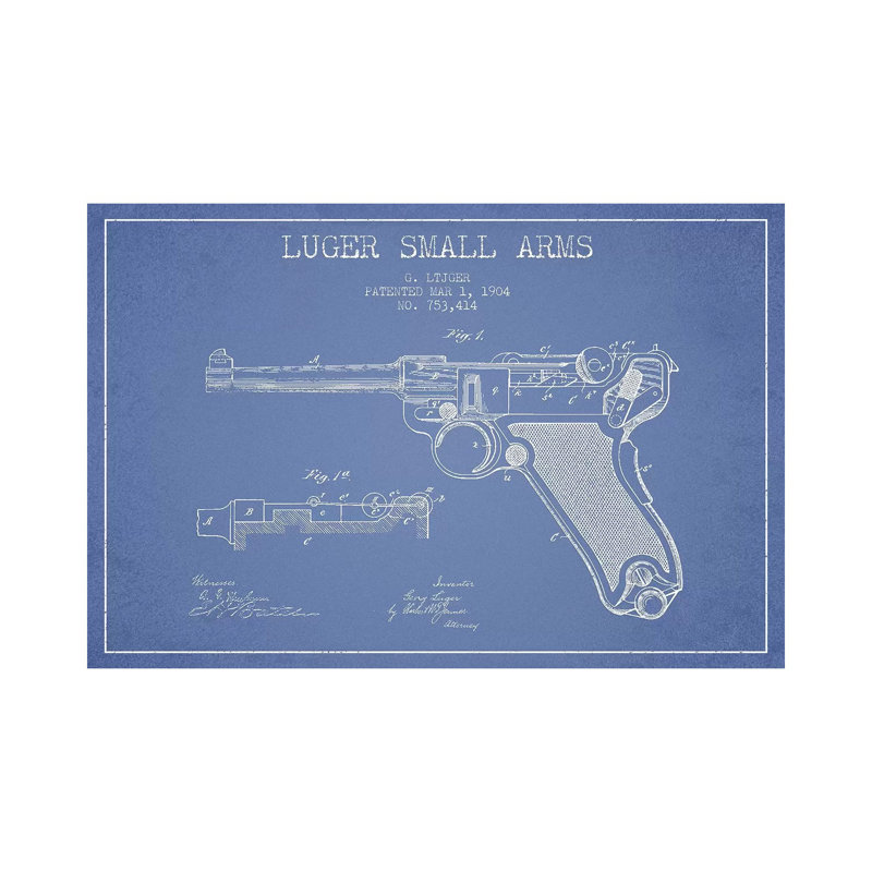 Georg Luger Arms Patent Sketch (Light Blue) by Aged Pixel - Wrapped Canvas Gallery-Wrapped Canvas Giclée
