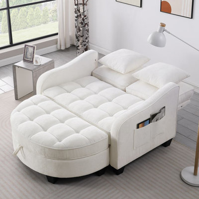 51" Upholstered Convertible Chaise Lounge Sofa Bed With  Manually Adjustable Backrest