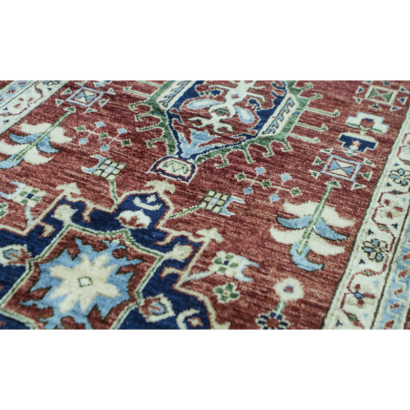 Chemin de table rouge et bleu clair noué à la main de haute qualité
