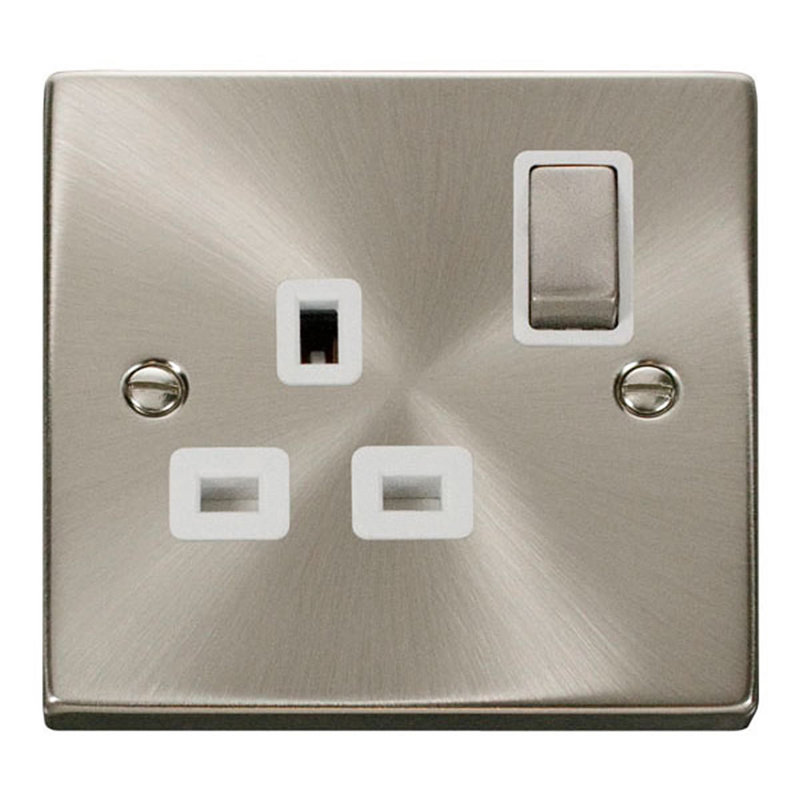 Satin / Brushed Chrome 1 Gang 13A DP Ingot Switched Plug Socket