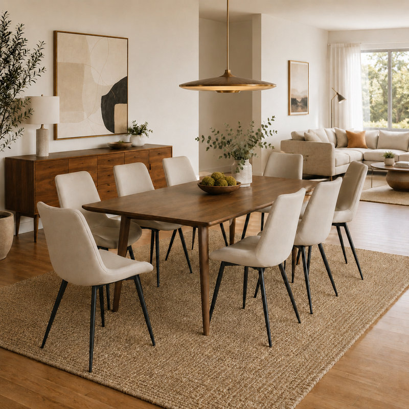 Mid-Century Modern Upholstered Dining Chairs with Tapered Metal Legs, Gray Faux Leather