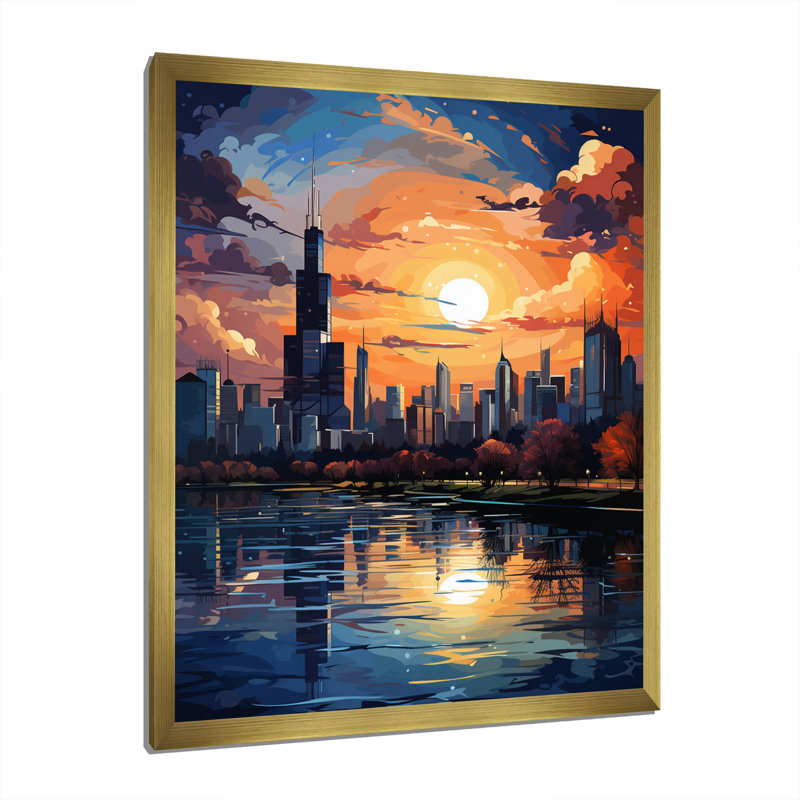 Chicago Popart III sur impression sur toile, H 44 po x l 34 po x P 1,5 po, Encadrement doré