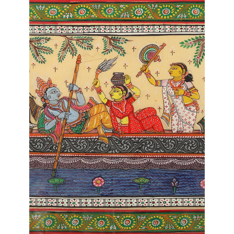 Nauka Vihar Patachitra, peinture | Peinture de couleur naturelle sur soie tussar