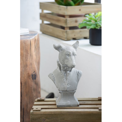 10.5"H Gray Cement Dog Bust Accent