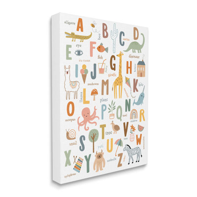 Fun Educational ABC Chart Cute Animals Super Oversized Stretched Canvas Wall Art by Nina Seven