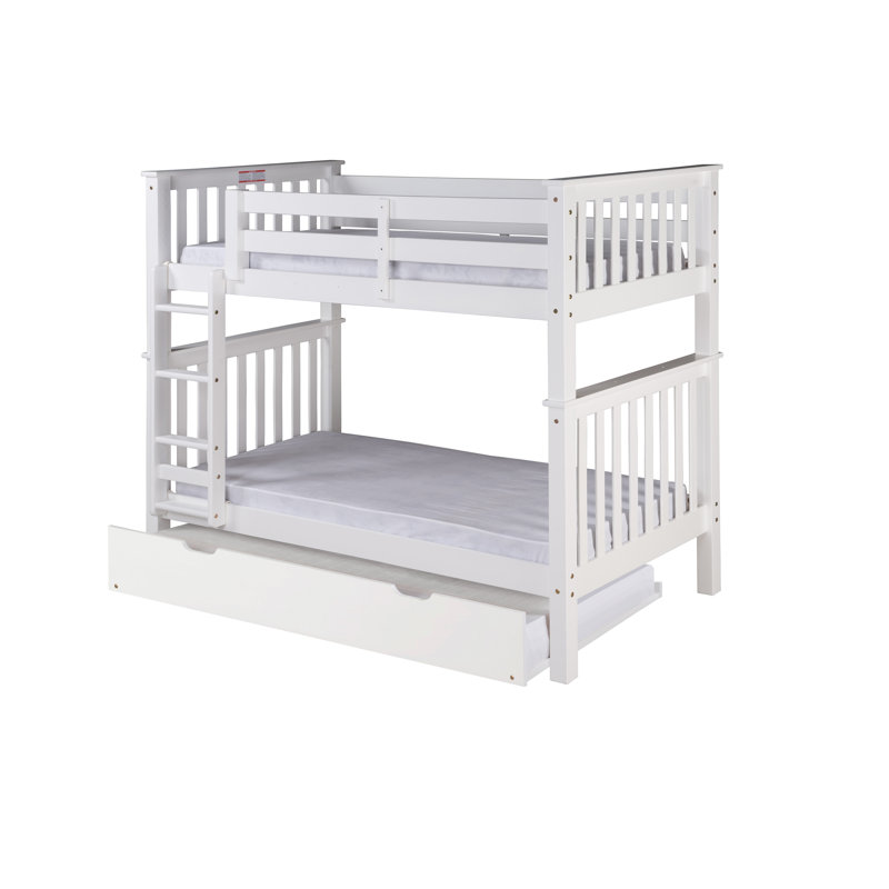 Lit superposé standard avec lit gigogne Abdullah, Simple au dessus de simple, Blanc