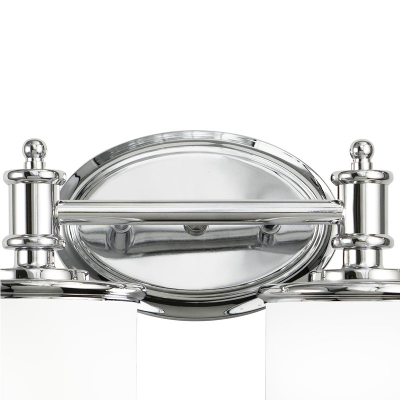 Newberry 2-Light 13.75 inch Wide Chrome Transitional Bathroom Vanity Lighting Fixture, White Frosted Opal Glass Shade, Dimmable, LED Compatible, Reversible Over the Mirror Mounted Wall Sconce