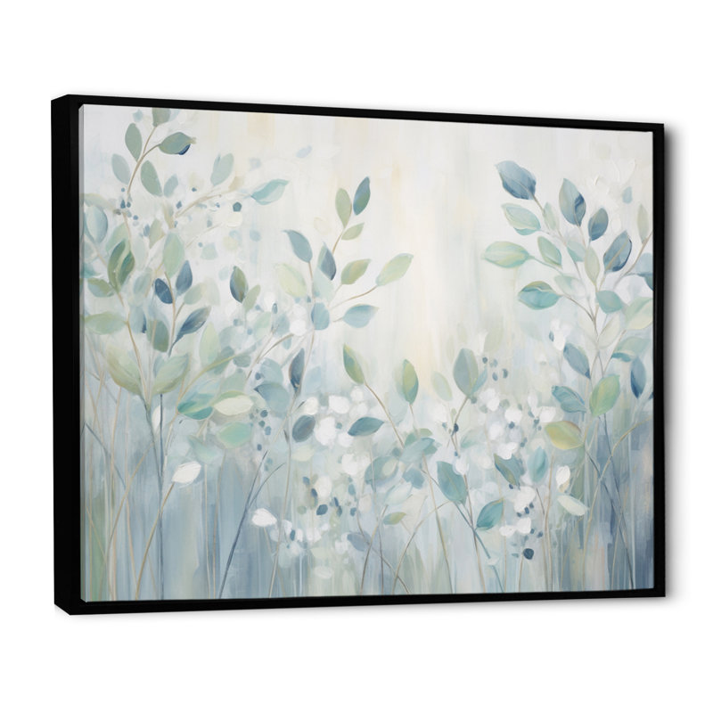 «Blue Botanical Rhythms IV - Abstract Botanicals», reproduction d'art sur toile, Cadre flottant noir