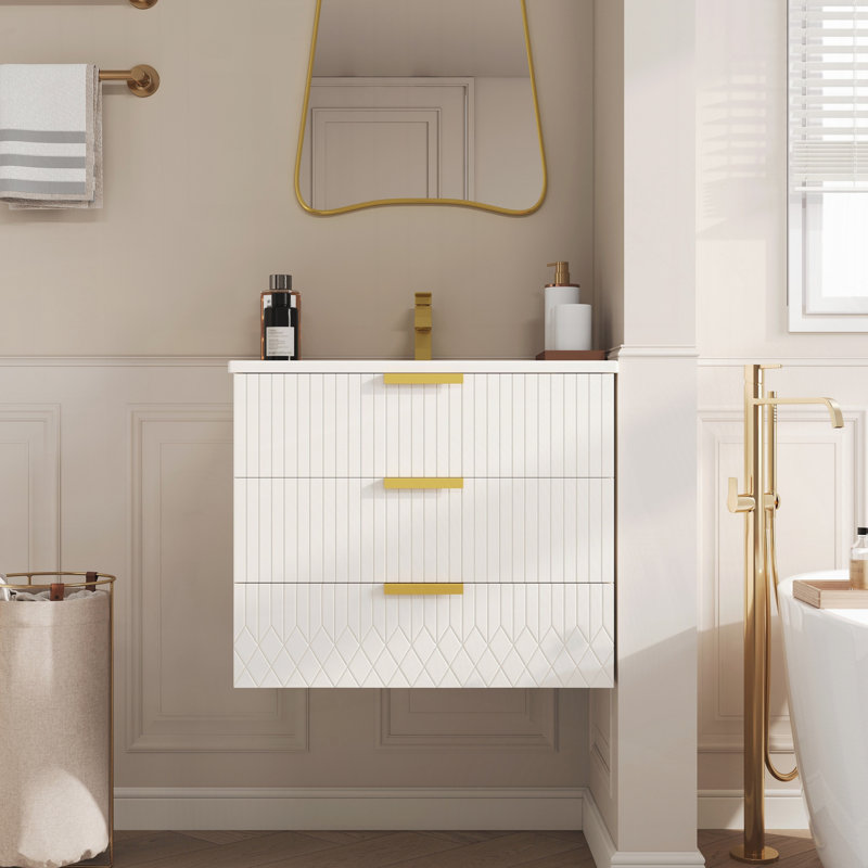 Armoire flottante murale 24 po avec tiroir, Blanc