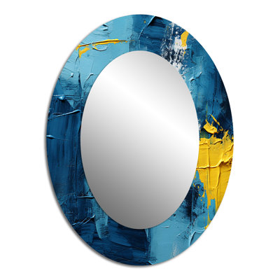 Bliss Of Happiness In Yellow And Blue II - Blue Oval Wall Mirror Decor