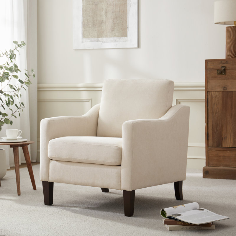 Fauteuil avec pieds en bois massif, Beige
