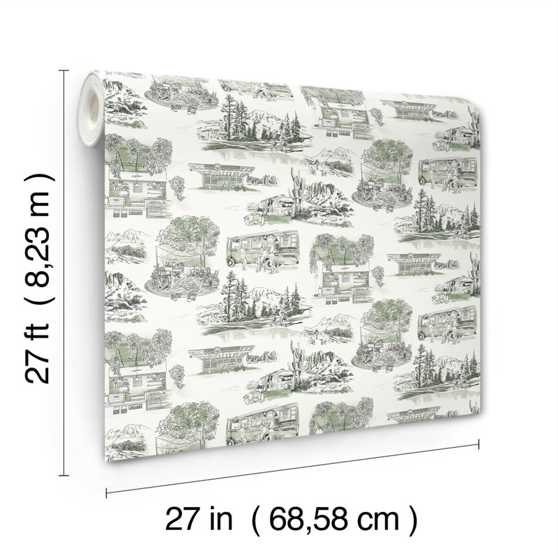 Modern Vista Toile Wallpaper Roll, Evergreen