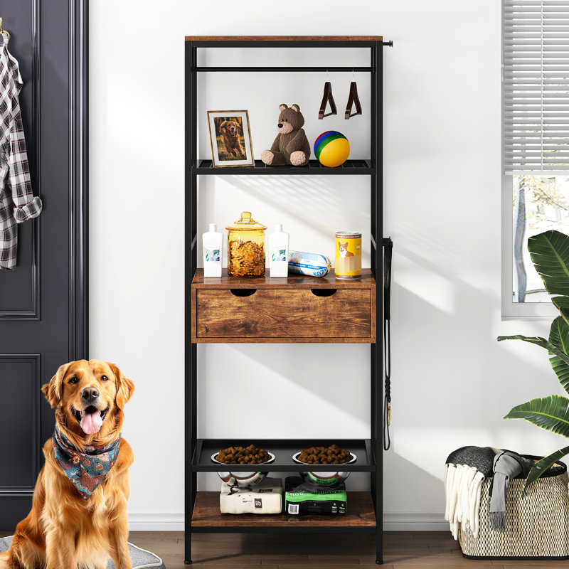 Installation d'alimentation pour chien avec des hauteurs réglables, des bols de service en acier inoxydable et un espace de rangement pratique pour animaux de compagnie à 3 hauteurs, fonctionnel