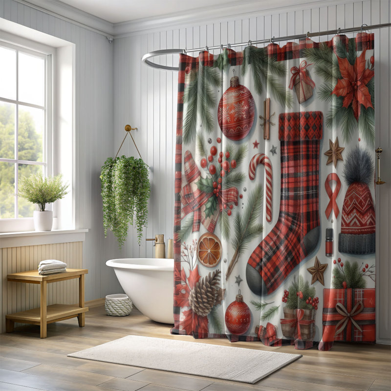 Rideau de douche 1 pièce Holiday Plaid, H 74 po x l 40 po