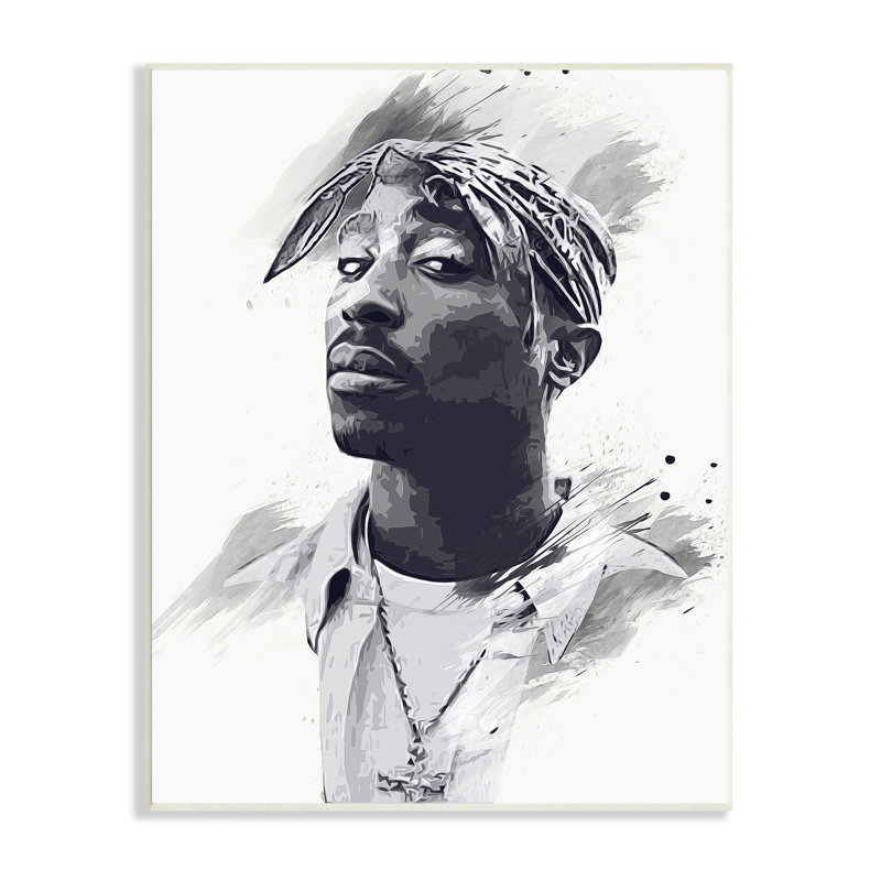 Tupac, portrait moderne, abstrait, noir et blanc, art mural surdimensionné par Birch & Ink, H 19 po x l 13 po x P 0,5 po