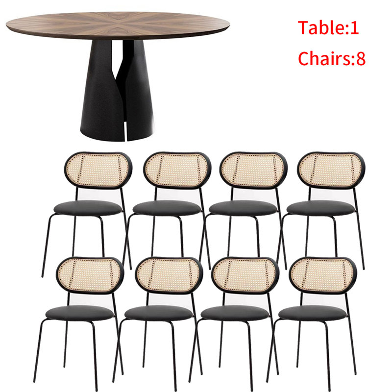 French solid wood round dining table set