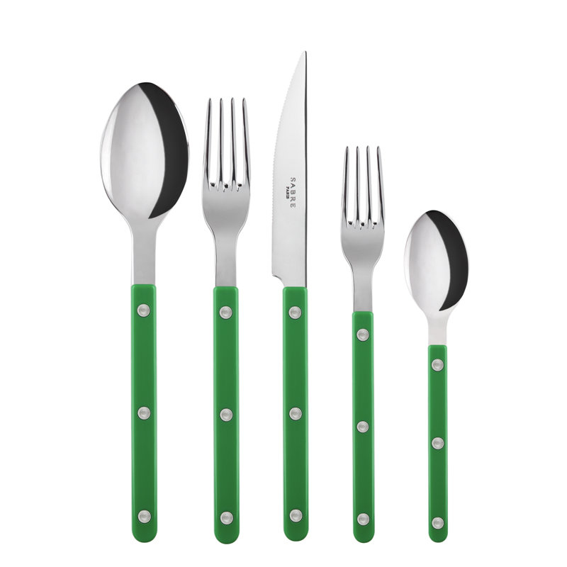 Bistrot Solid 5 - Piece Stainless Steel Flatware Set - Service for 1, Garden Green