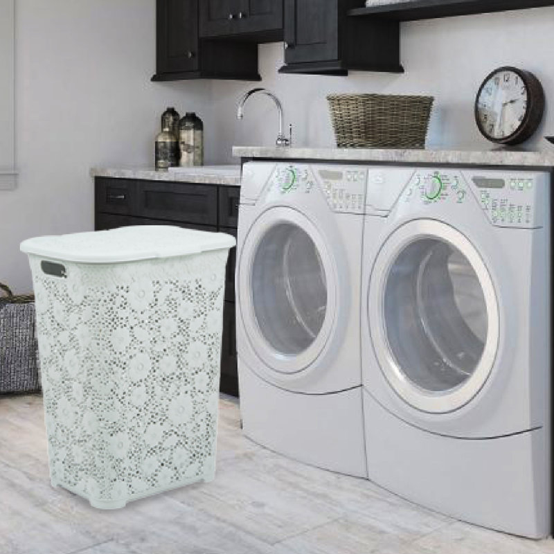 Decorative Lace Laundry Hamper, Off White, 22" H x 17" W x 14" D